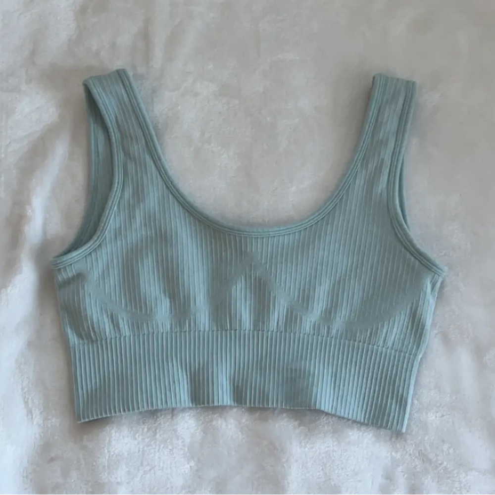 Light blue sports bra, good quality.